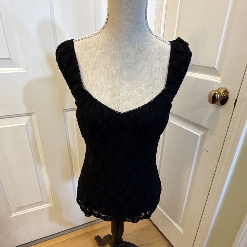 Black Lace, Baby Doll Y2K Whimsy, Goth Witchy Stretch Nylon Tank Top Size L